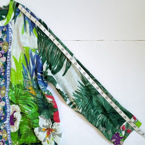 Soft Surroundings Tropical Floral Embroidered Beaded Tunic Top PL - Picture 8 of 11